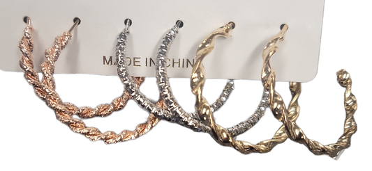 Three Textured Hoop Earrings
