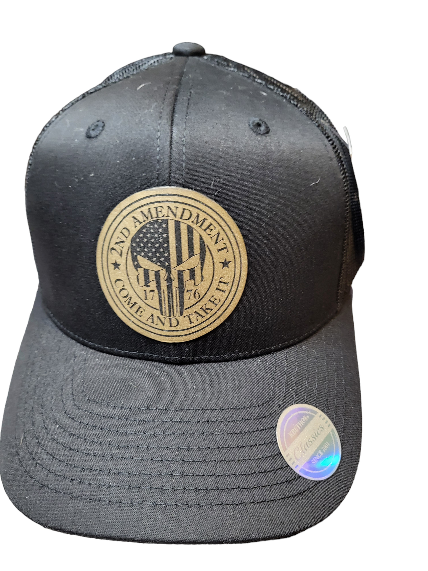 2nd Amendment  Punisher Leather Patch  Ball Cap with Mesh Back