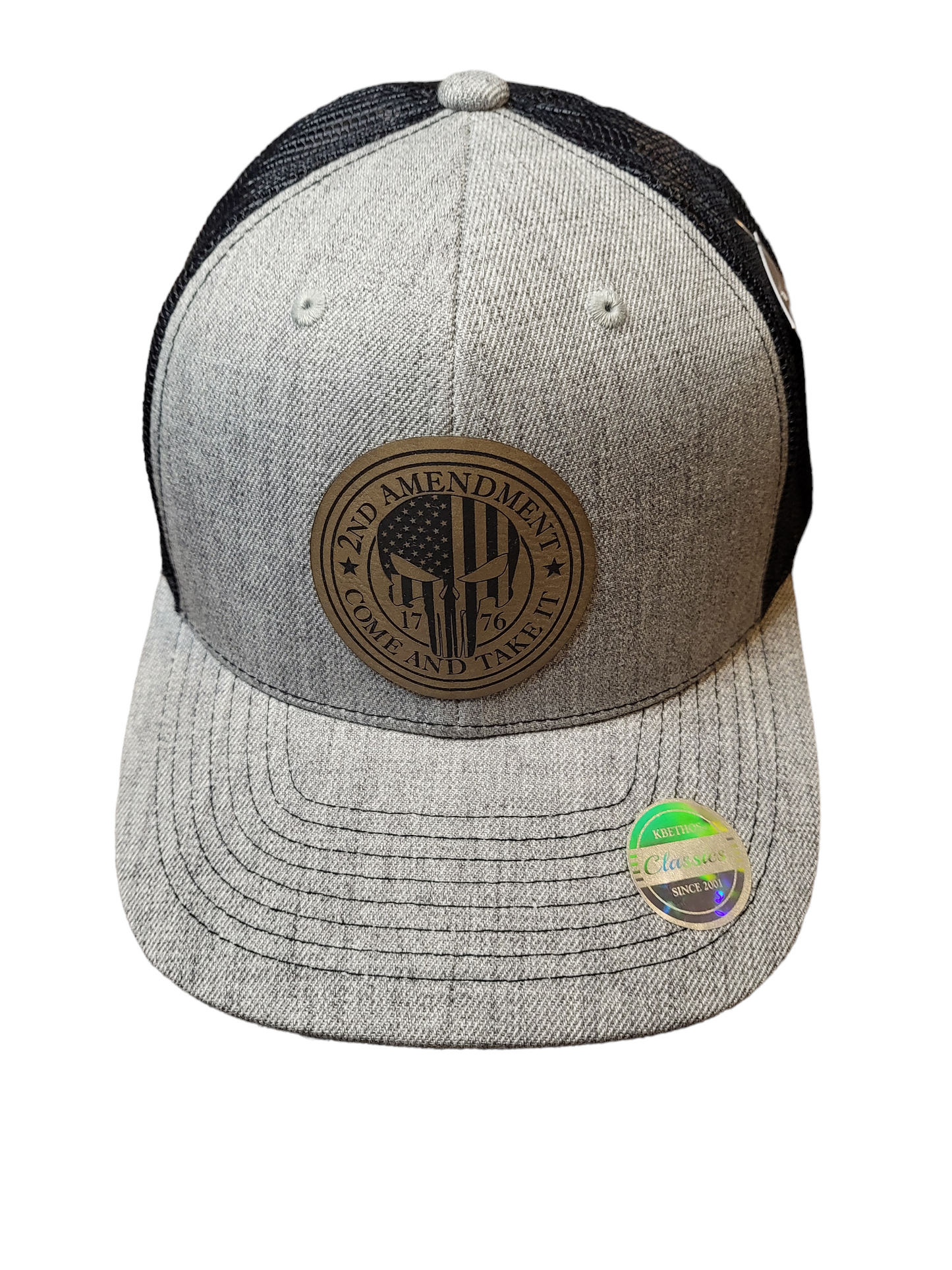 2nd Amendment  Punisher Leather Patch  Ball Cap with Mesh Back