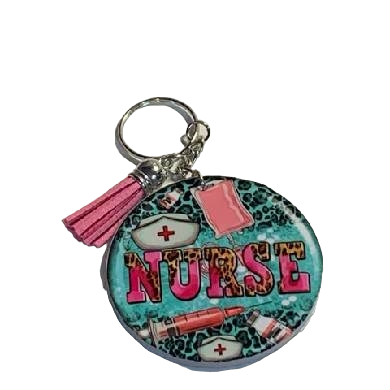 Turquoise Leopard White Flossie Nurse Key Chain