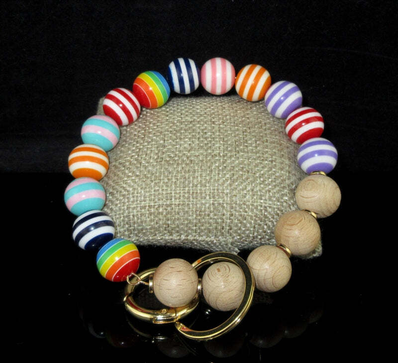 Multi  Color with White Stripe Beads w/ Keychain/Wristlet