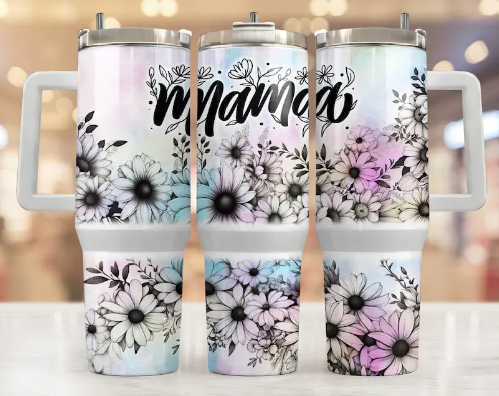 40oz Mama Watercolor Tumbler with Handle