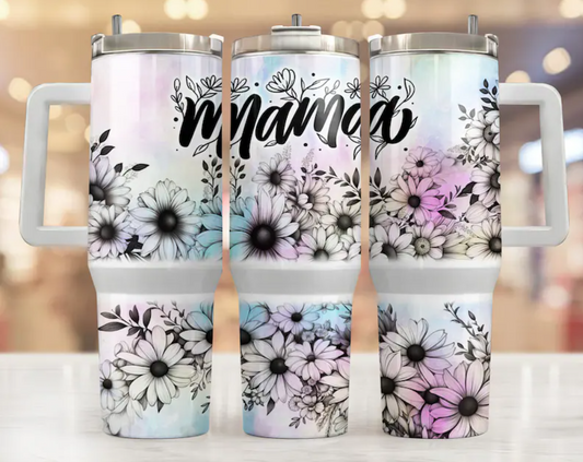 40oz Mama Watercolor Tumbler with Handle