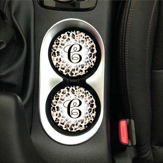 Beige Leopard Monogram Car Coasters