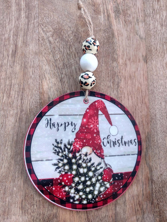 Happy Christmas Gnome Red Beaded Ornament