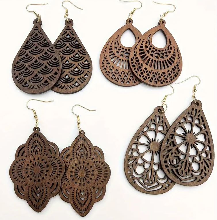 Rust Carved Tear Drop Earrings