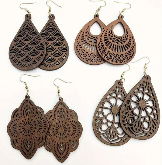 Rust Carved Tear Drop Earrings