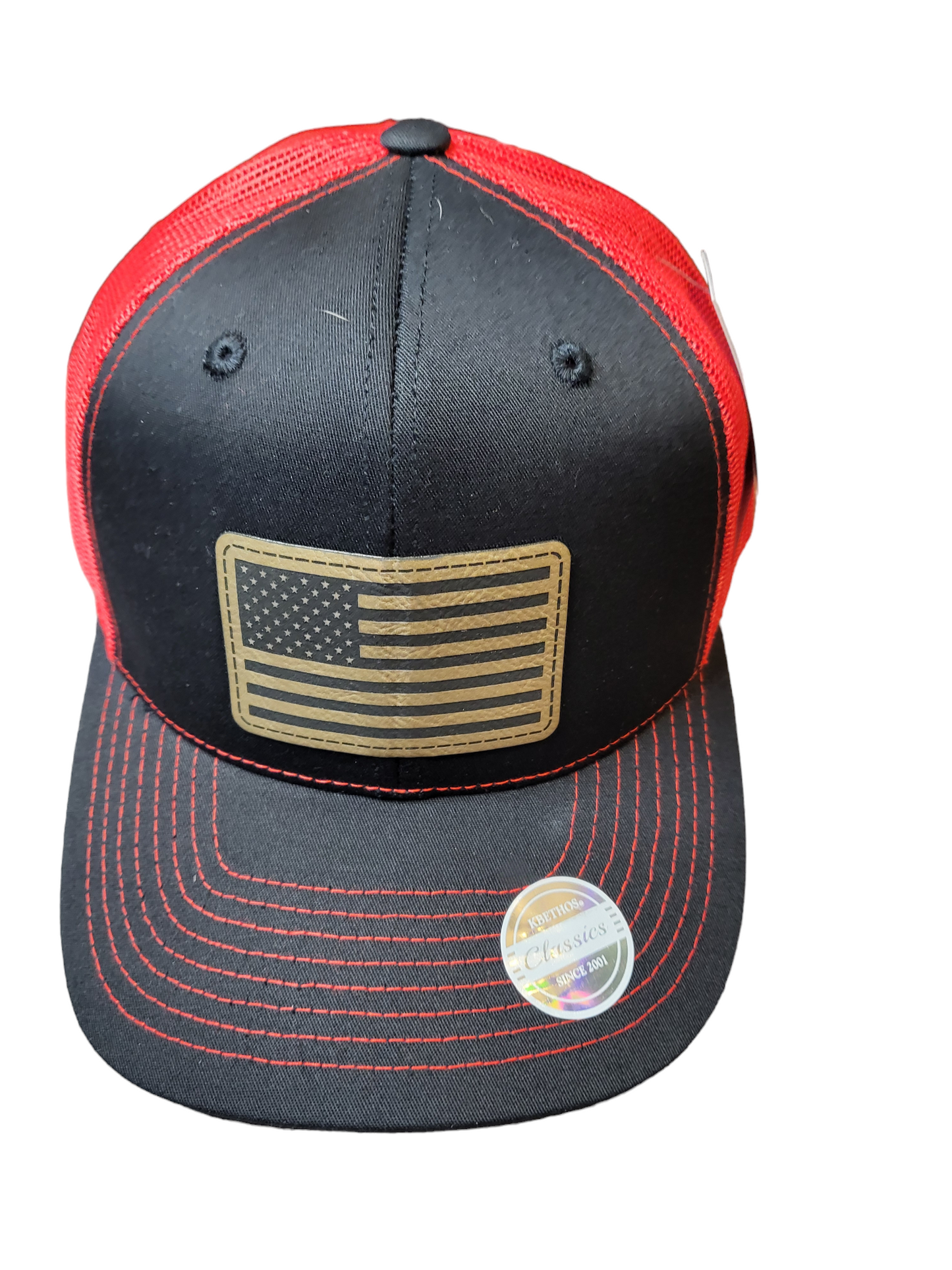 Leather American Flag Patch Ball Cap With Mesh Back
