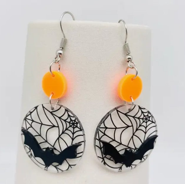 Acrylic Halloween Bat Dangle Earrings