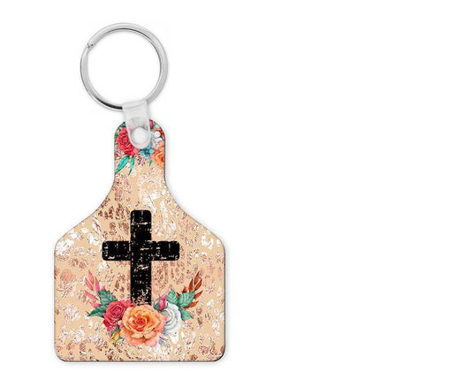 Boho Christian Cow Tag Keychain