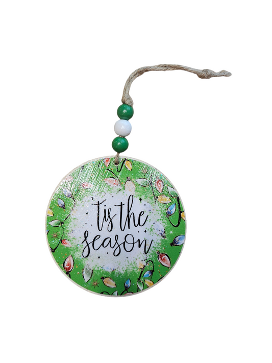 Beaded Christmas Lights 'Tis The Season Wood Ornament