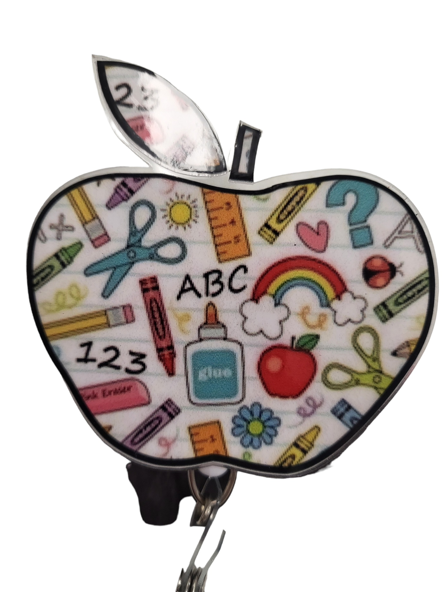 2" x 3" School Print Apple Shape Badge Reel