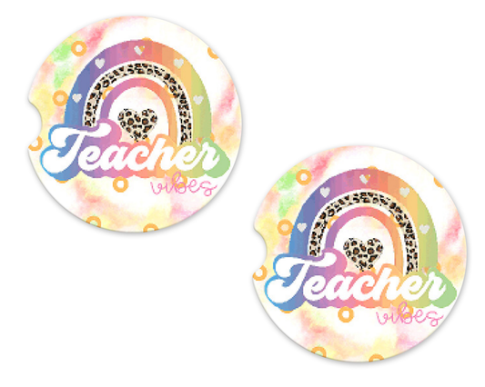 Rainbow Teacher Vibes Car Coasters