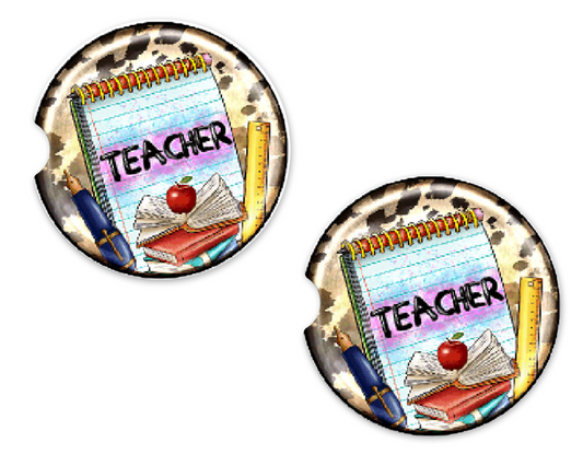 Spiral Notebook w/ Pen, Ruler, Apple Teacher Car Coasters
