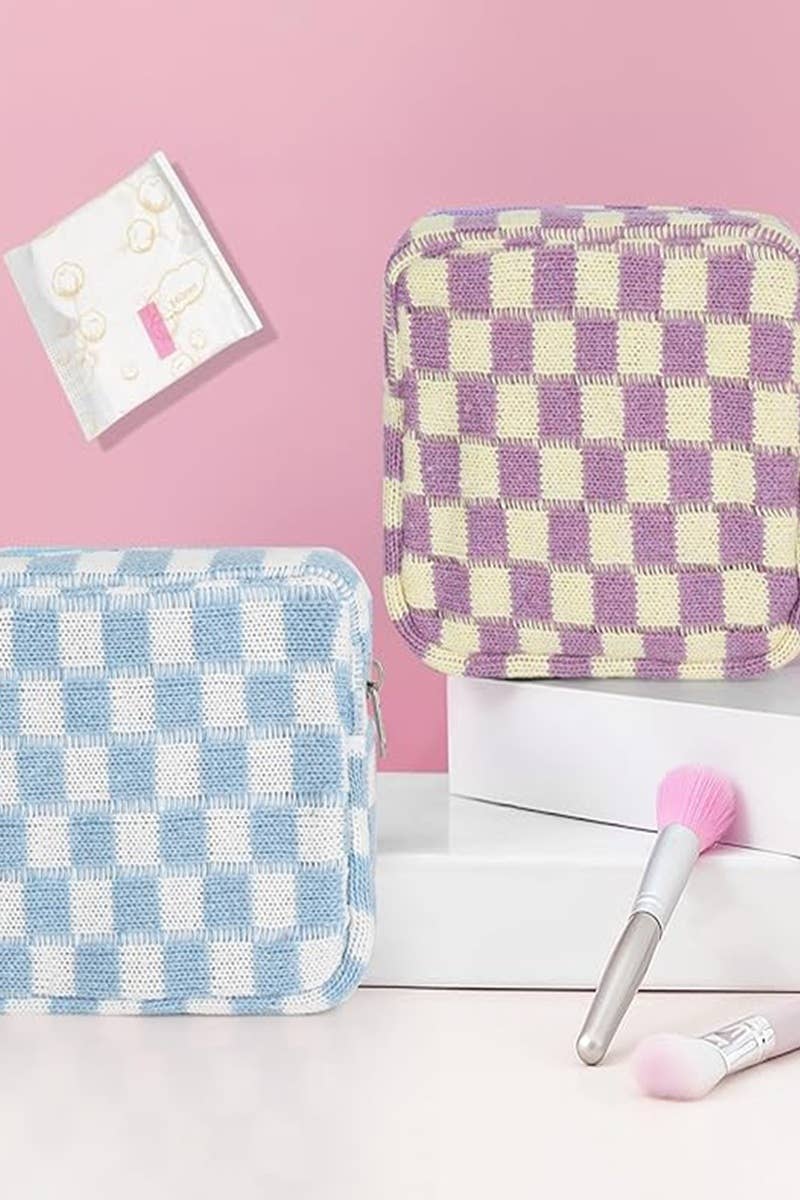 Mini Checkered Makeup Cosmetic Travel Case