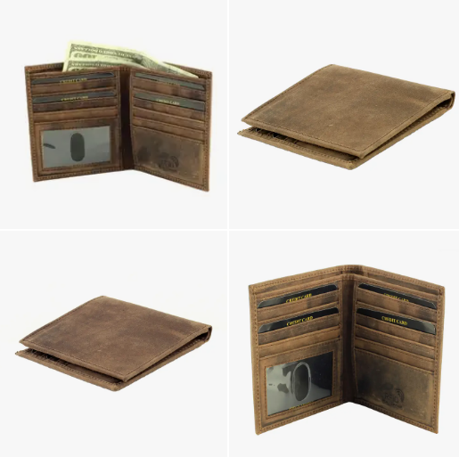 RFID Hunter Leather Hipster Bi-fold Wallet Style