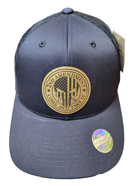 2nd Amendment  Punisher Leather Patch  Ball Cap with Mesh Back