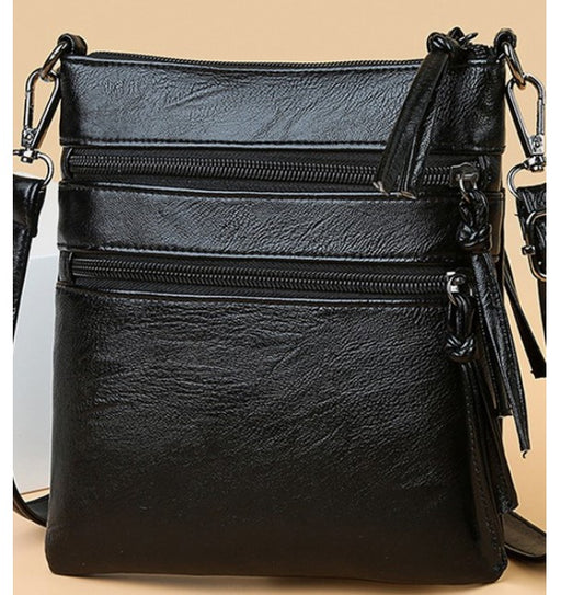 SOFT LEATHER VERTICAL ZIPPER SHOULDER BAG