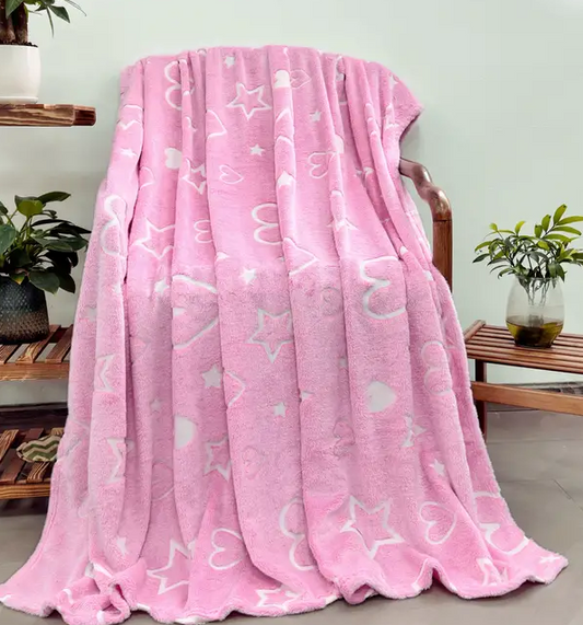 Pink Heart Star Pattern Fluorescent Flannel Blanket