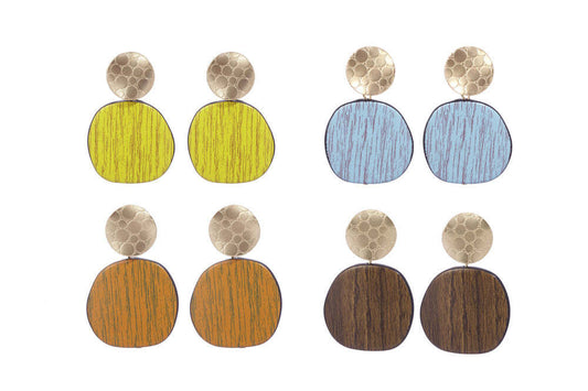 Wood Grain Texture with Gold Top Earrings