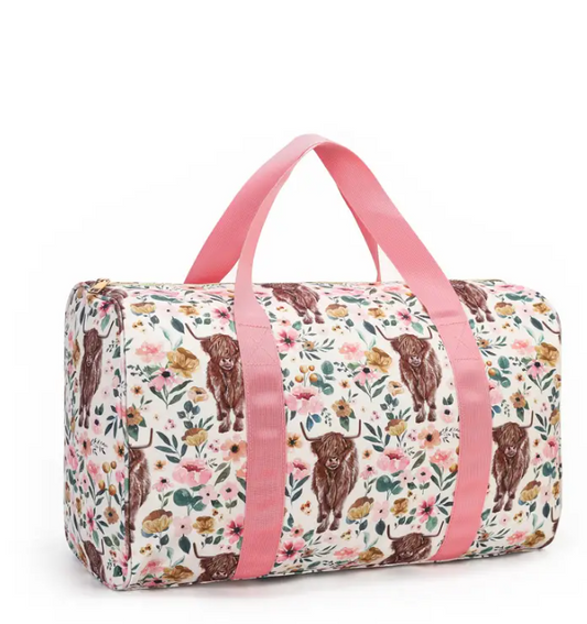 Children Highland Cow Flowers Duffel Bag