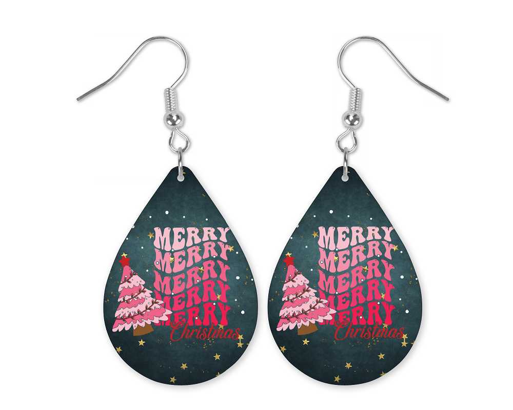 Pink Retro Repeating Christmas Earrings