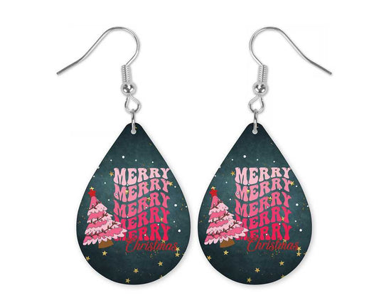 Pink Retro Repeating Christmas Earrings