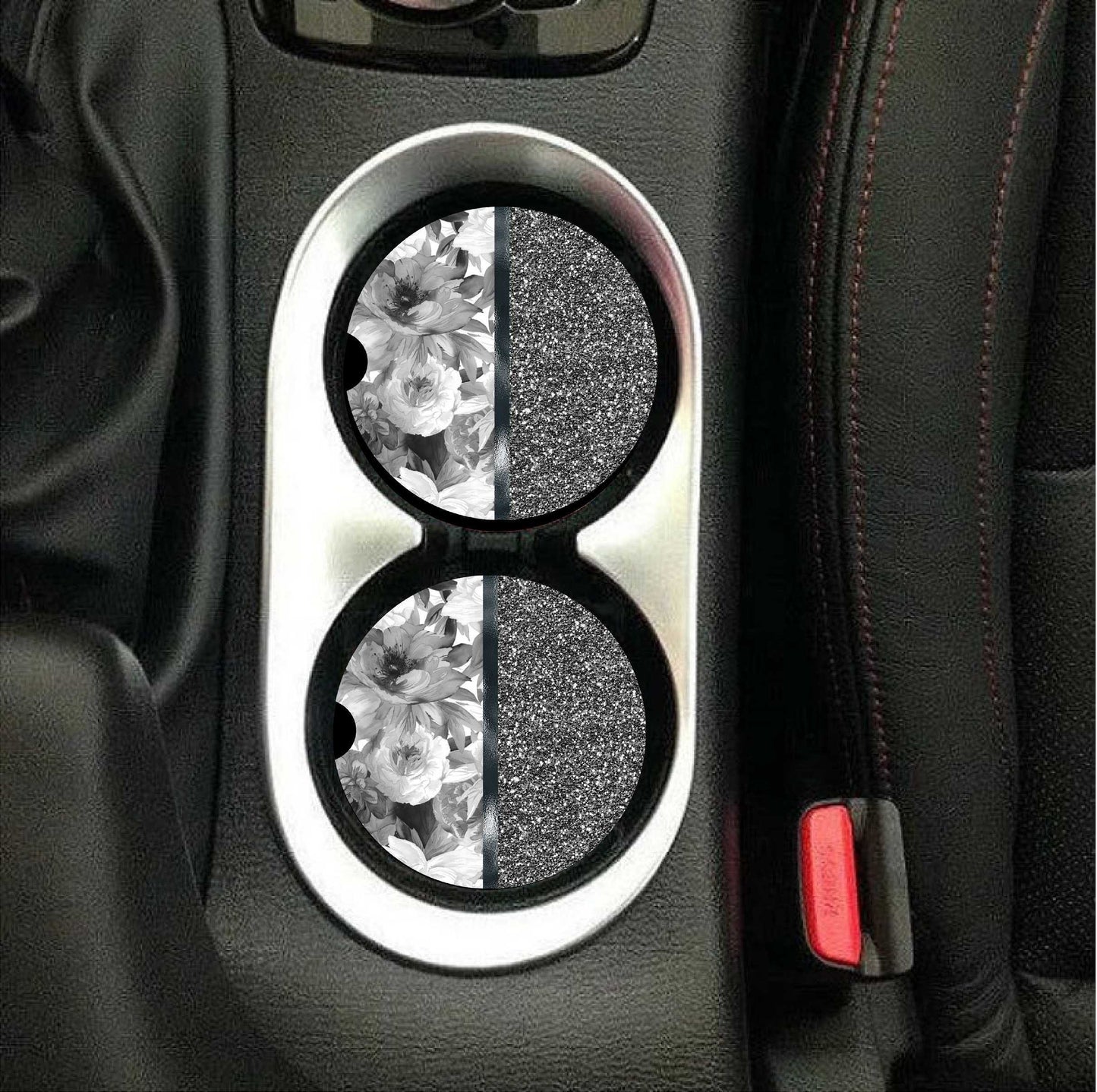 Black & White Floral Car Coasters