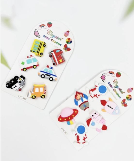 6 pack of Silicone Shoe Charm-Vehicle or Space