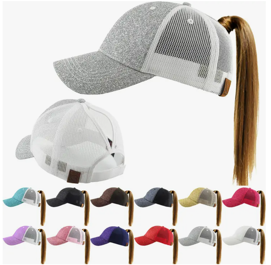 Glitter Meshback Ponytail Baseball Cap