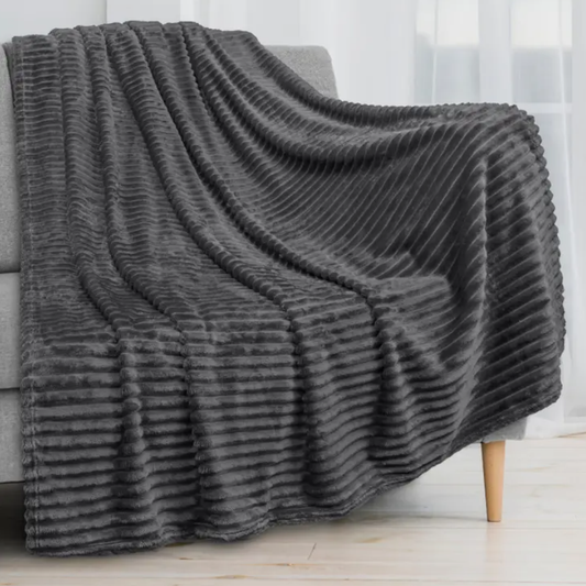 Charcoal Ribbed Textured Fleece Blanket 50" x 60"