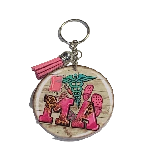 Pink & Leopard MA Crocs Key Chain w / Tassel