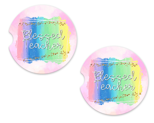 Multi Water Color Blessed Teacher Coasters