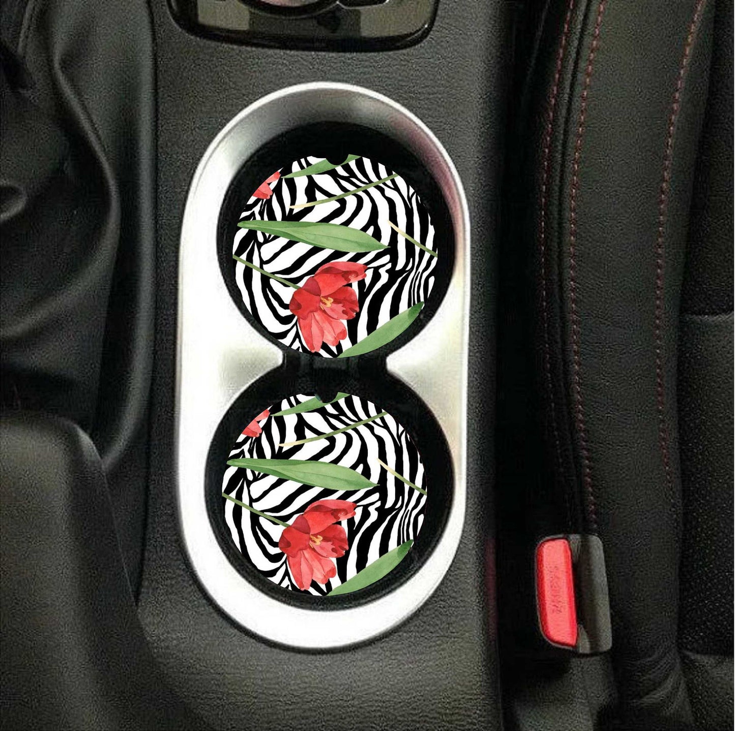 Zebra Floral Car Coasters