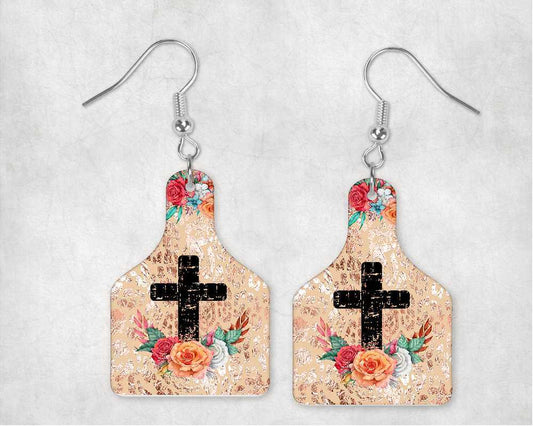 Western Faith Cow Tag Earrings