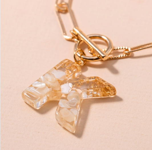 Acetate White and Gold Initial Bracelet