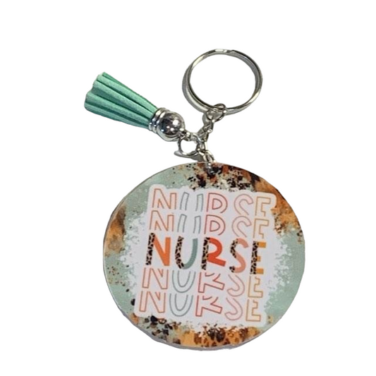Western Leopard Repeating Nurse Keychain with Tassel