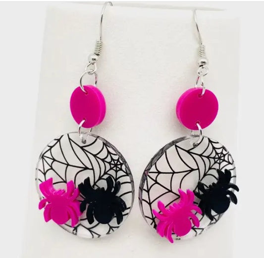 Acrylic Halloween Spider Dangle Earrings