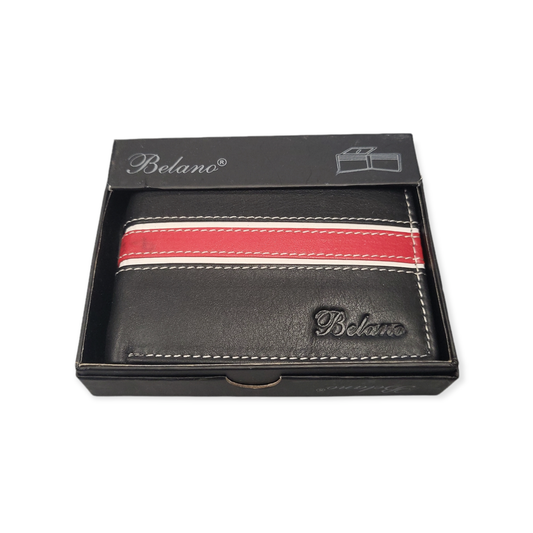 Black/Red/White Belano Leather Bi-Fold Wallet
