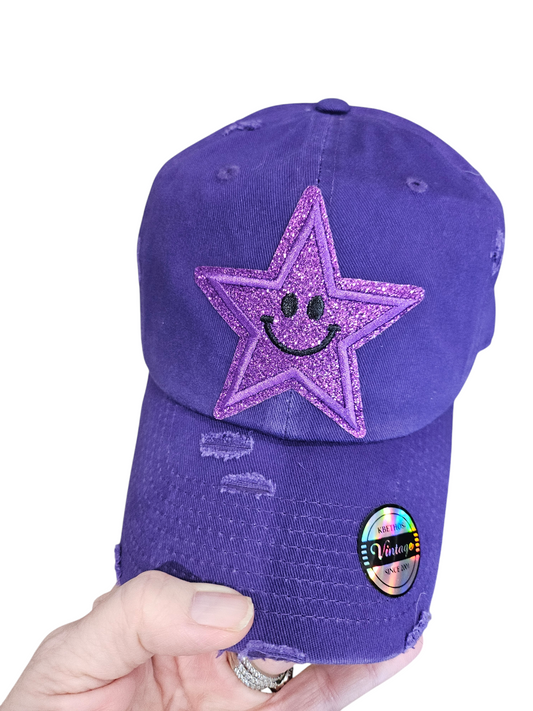 Vintage Purple Glitter Star Ball Cap