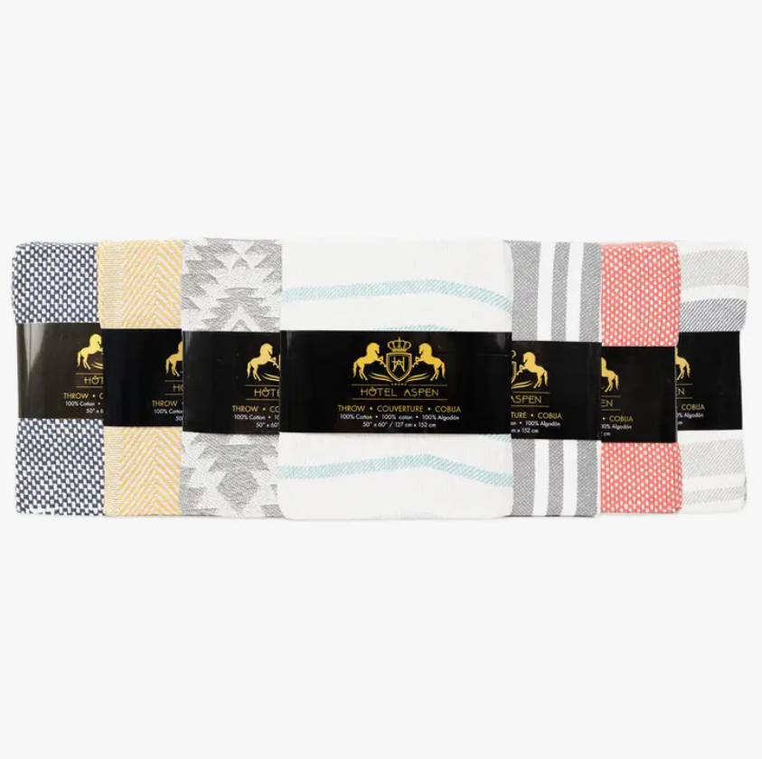 Hotel Throw Blankets , Assorted Striped Colors