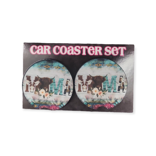 Western Bull Mama Car Coasters