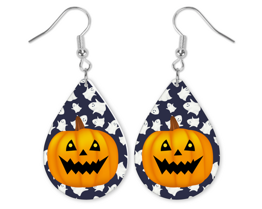 Happy Jack O Lantern Teardrop Earrings