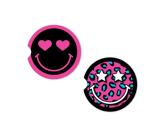 Blue Leopard and Black Hot Pink Smiley Car Coasters