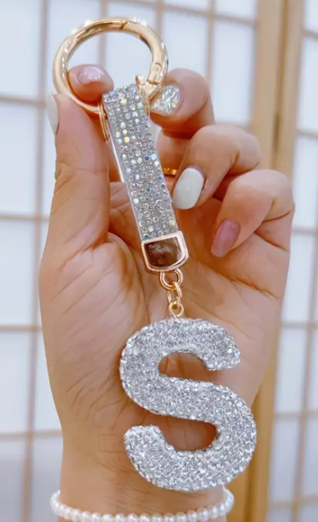 Sparkling Rhinestone Alphabet Keychain
