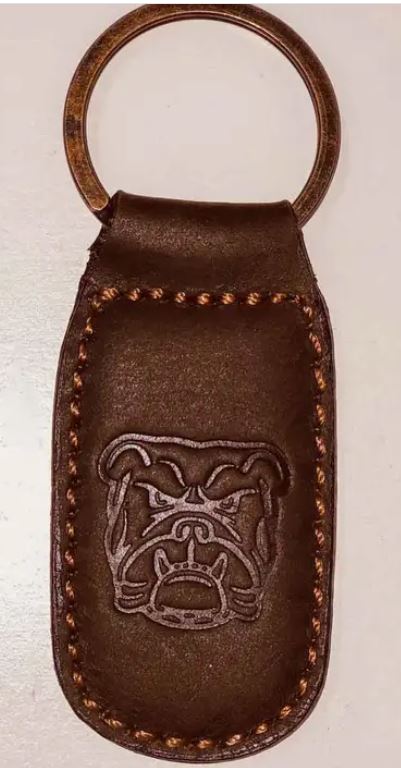 Bulldog Leather Embossed Keychain Dark Brown 1.35x2.55