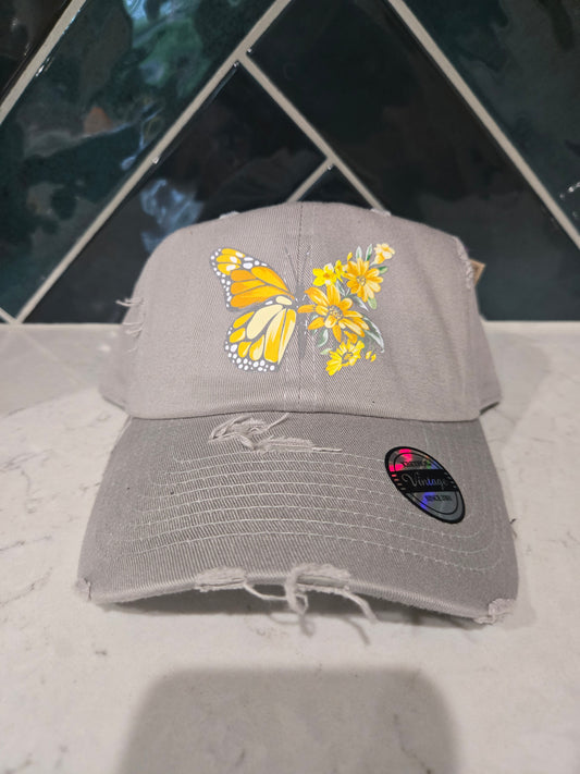 DTF Yellow Butterfly Vintage Hat