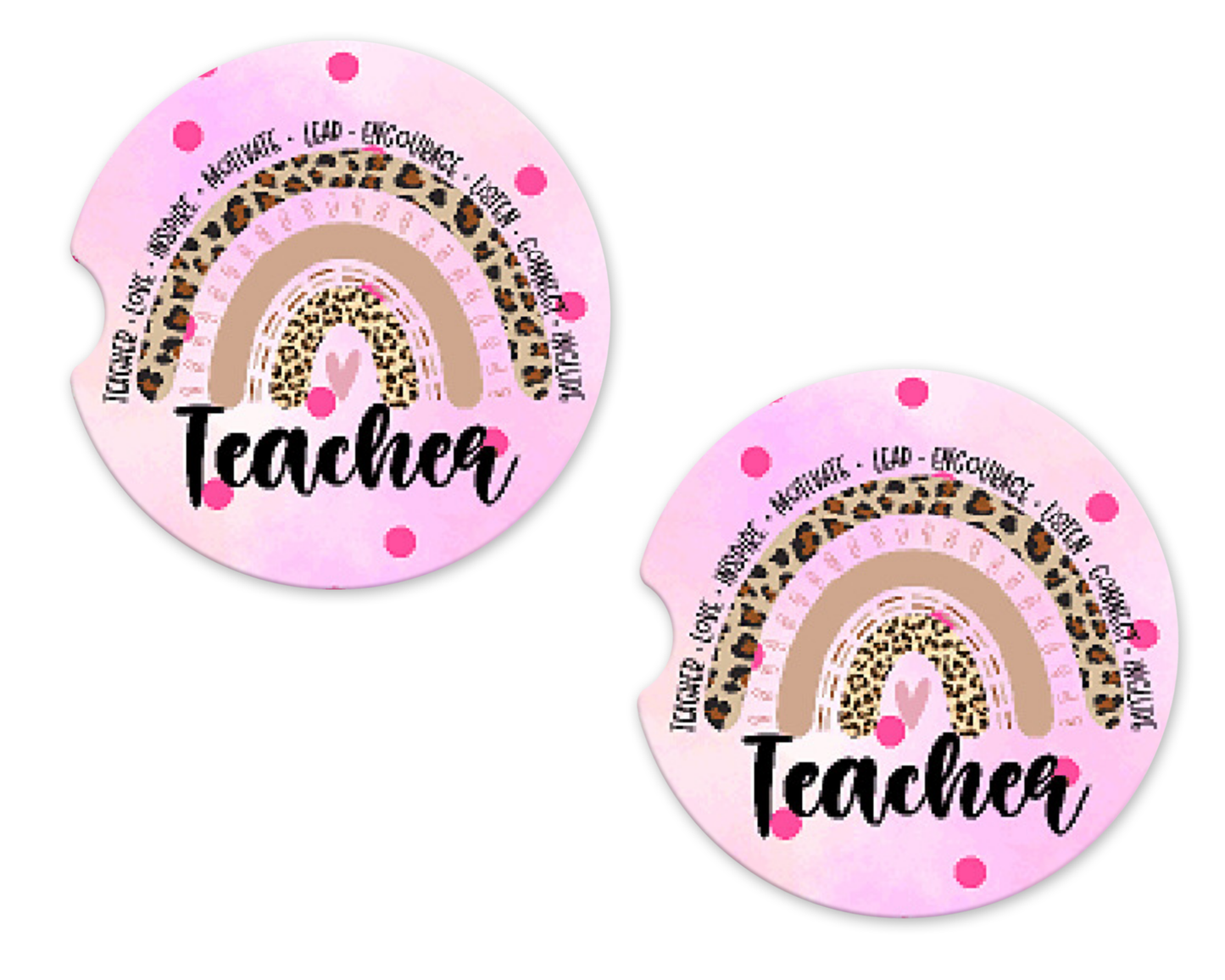 Pink Rainbow Teacher Buzz Words Car Coasters
