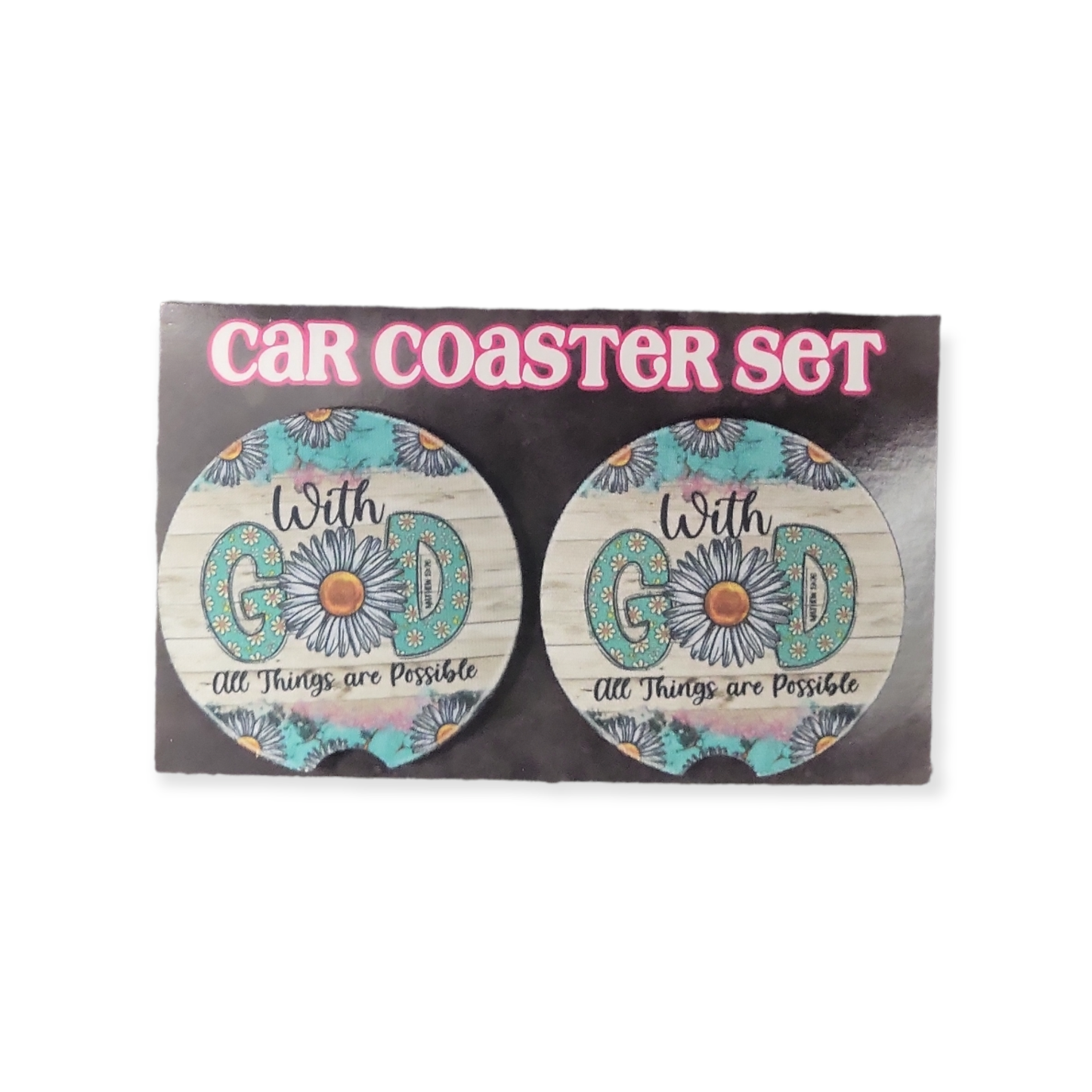 With God Woodgrain Car Coasters