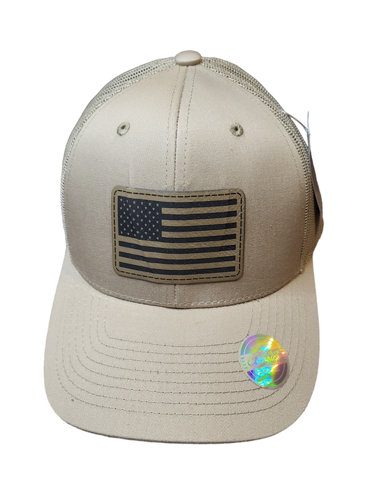 Leather American Flag Patch Ball Cap With Mesh Back